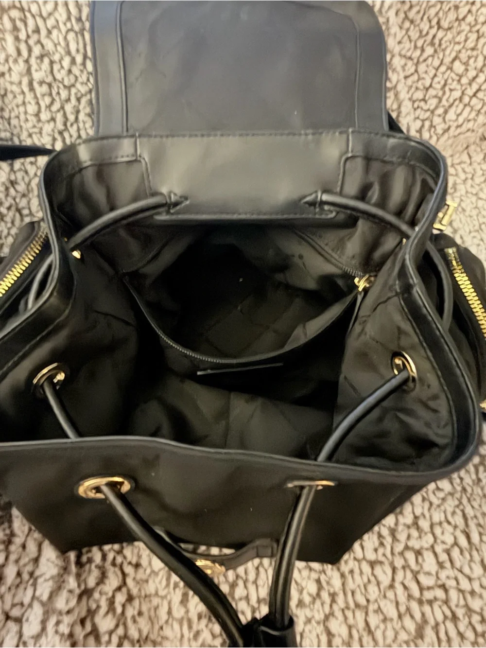 MICHAEL KORS Black Nylon Backpack with Gold-Tone Hardware
